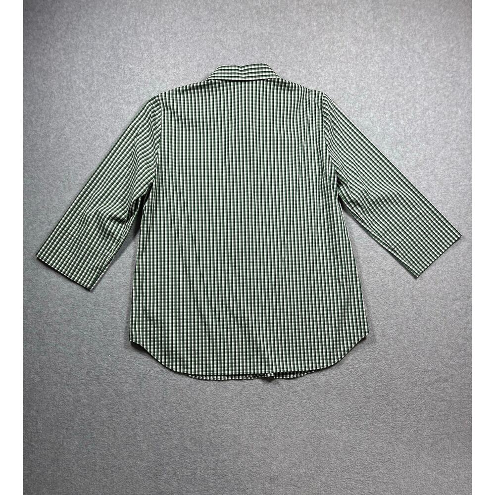 Lafayette 148 New York Button Up Shirt Women Medium Green Checked Long Sleeves - Picture 2 of 6